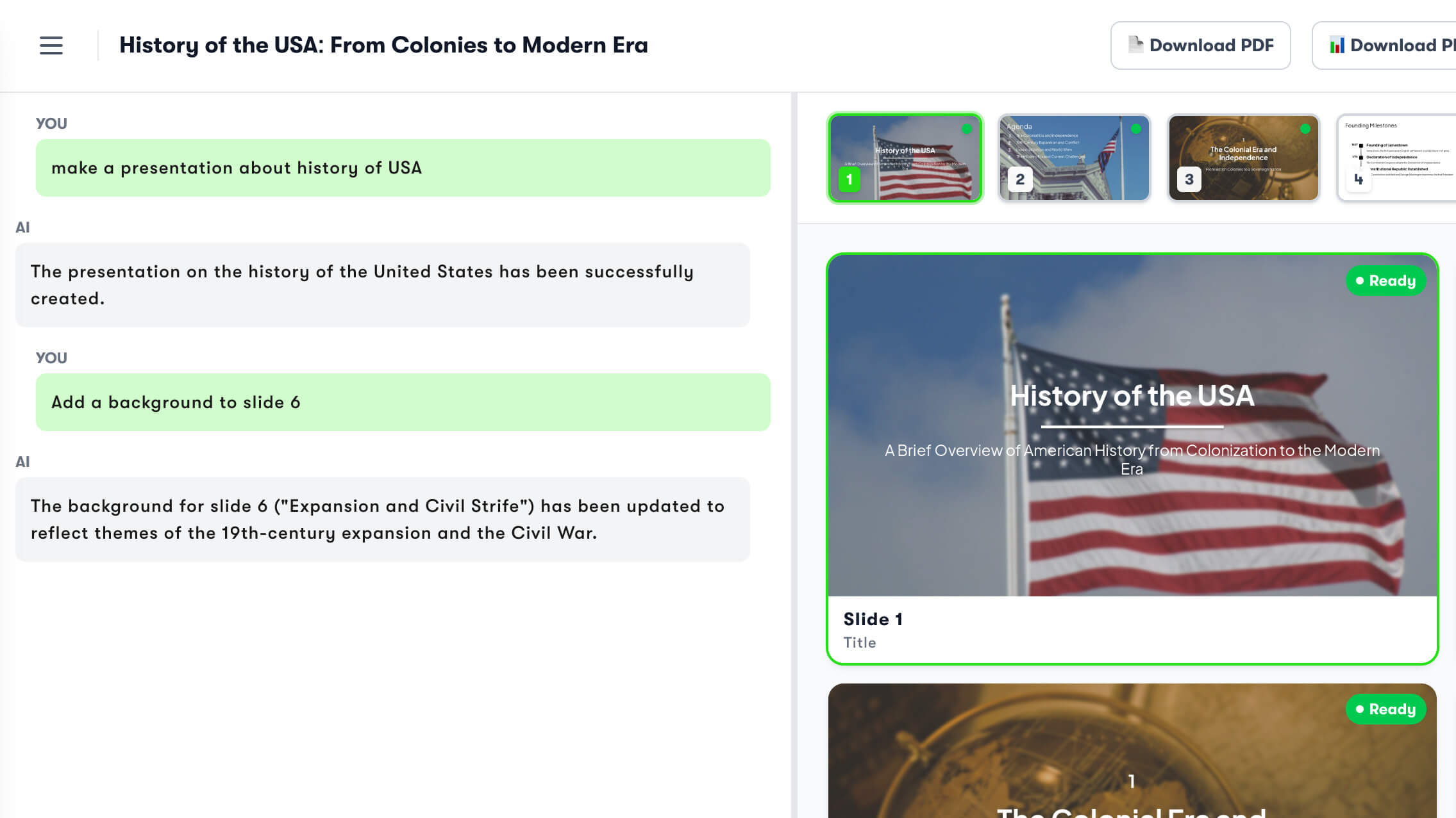 Editing slides through natural language chat